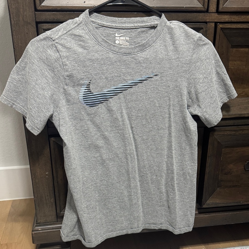 Nike Heather Gray Tee with Striped Swoosh